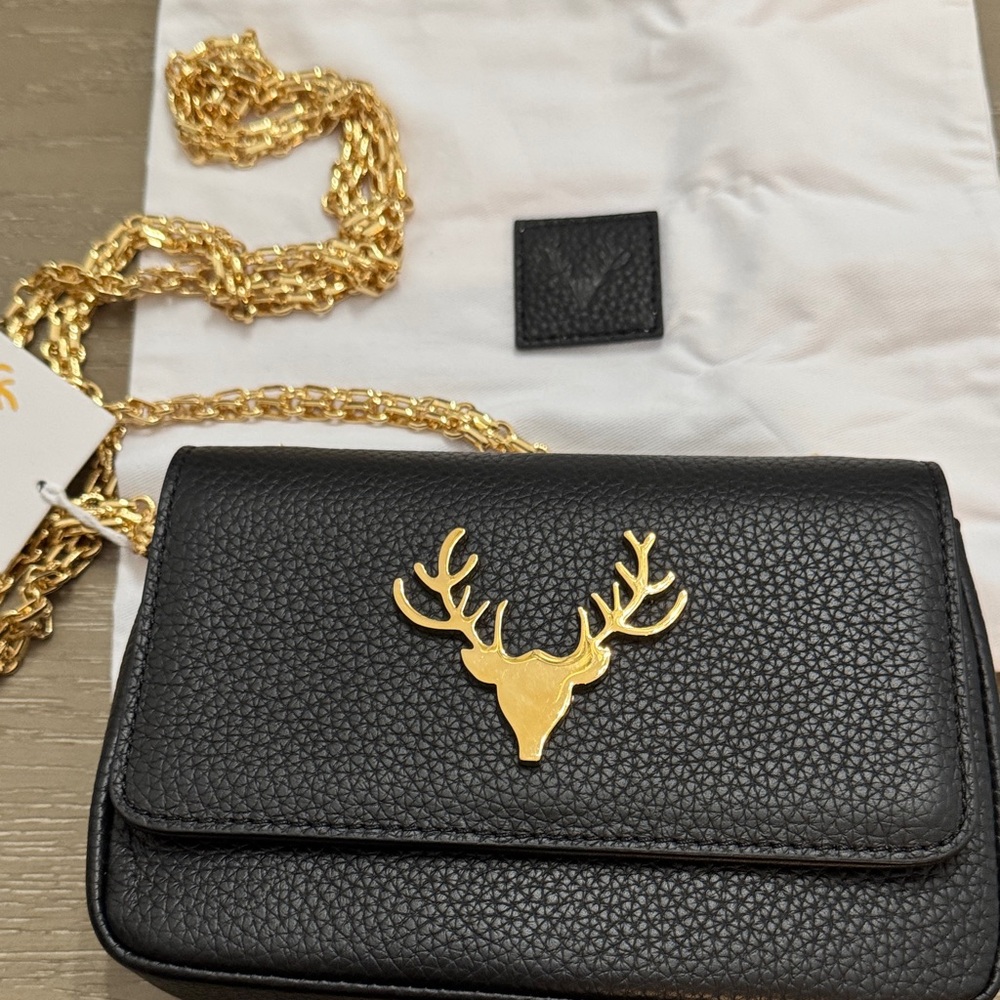Taxidermy 100 💯 original Black Leather Crossbody Bag with Gold Accent